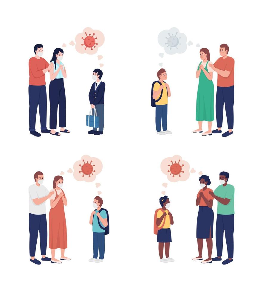 Parents anxious about coronavirus semi flat color vector character