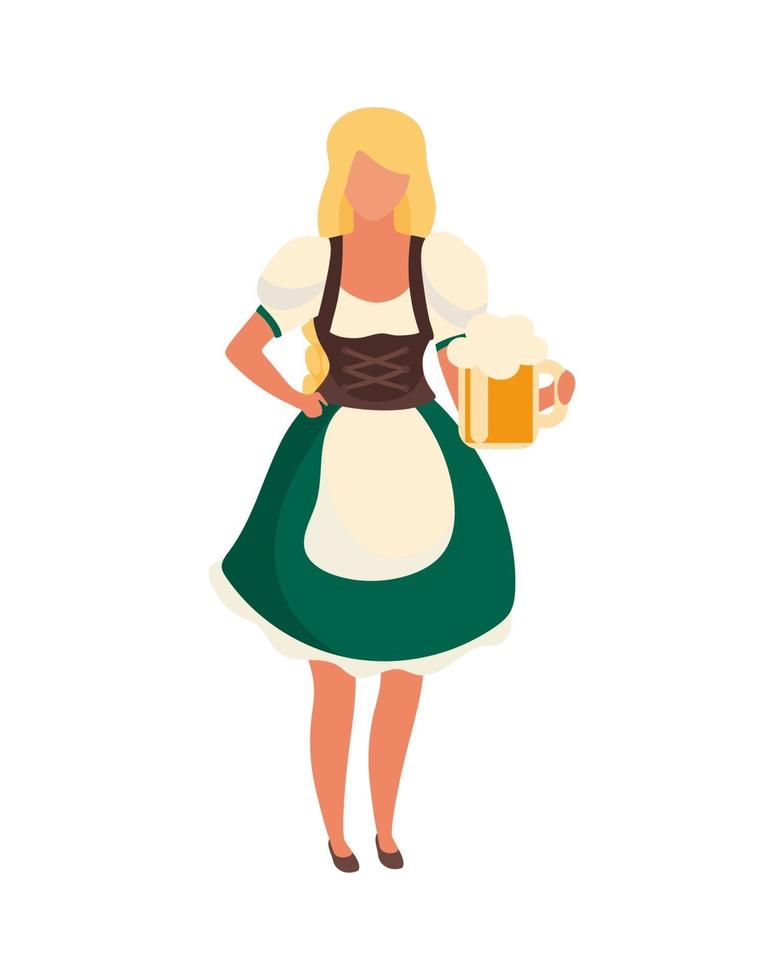 Waitress wearing traditional bavarian costume semi flat character vector