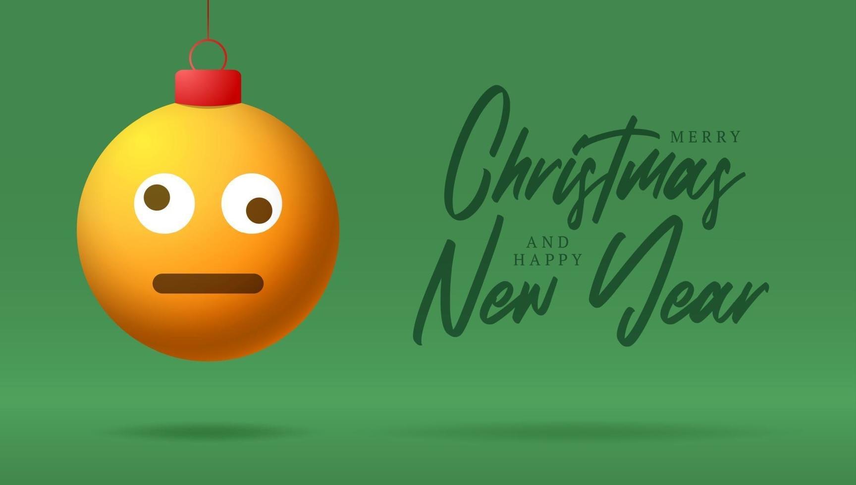 Merry Christmas card with Dizzy confused smile emoji face vector