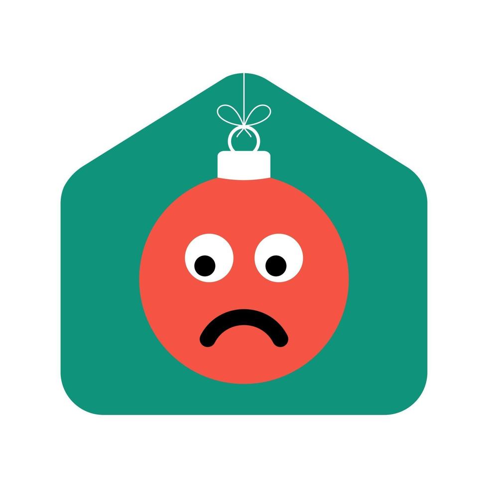 ilustración plana de navidad en casa con emoji cara triste vector