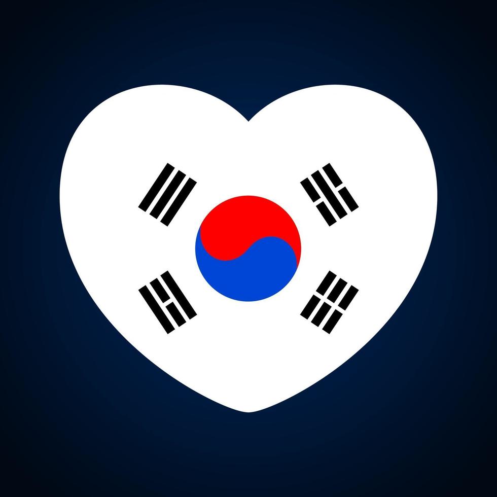 south korea flag in a shape of heart vector
