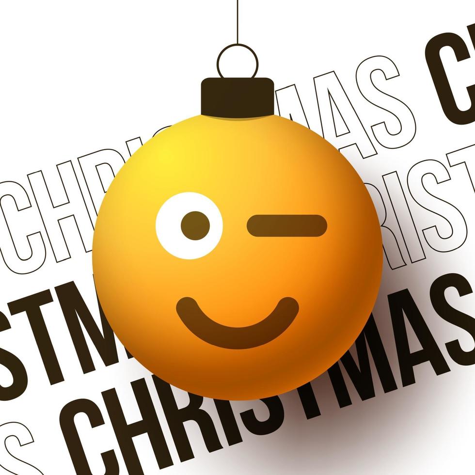 Merry christmas ball with cute smiling Winking emoji face vector