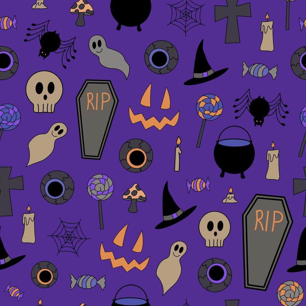 Halloween vector seamless pattern with scary elements