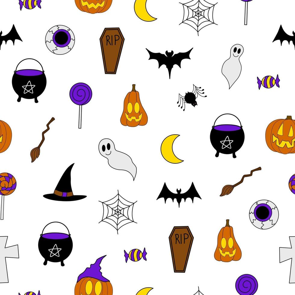 Halloween vector seamless pattern with scary elements