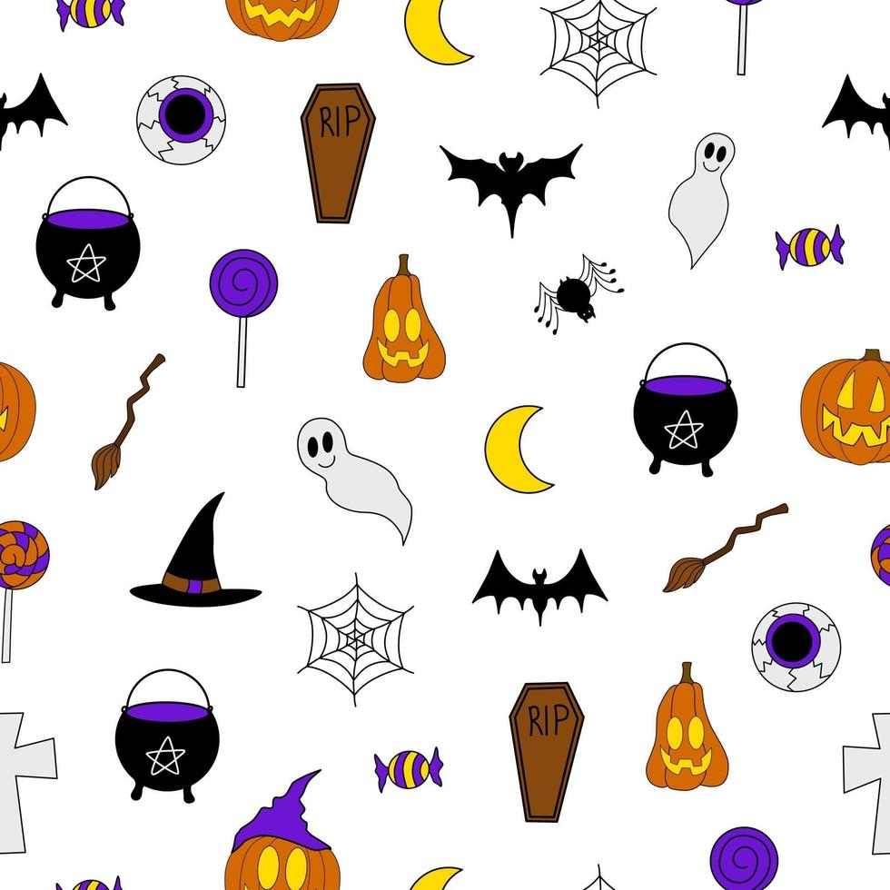 patrón transparente de vector de halloween con elementos de miedo