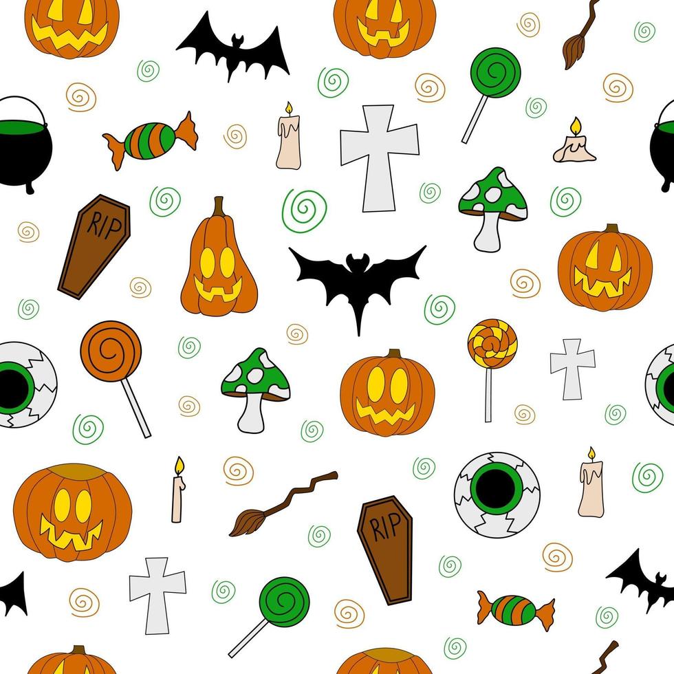 Halloween vector seamless pattern with scary elements