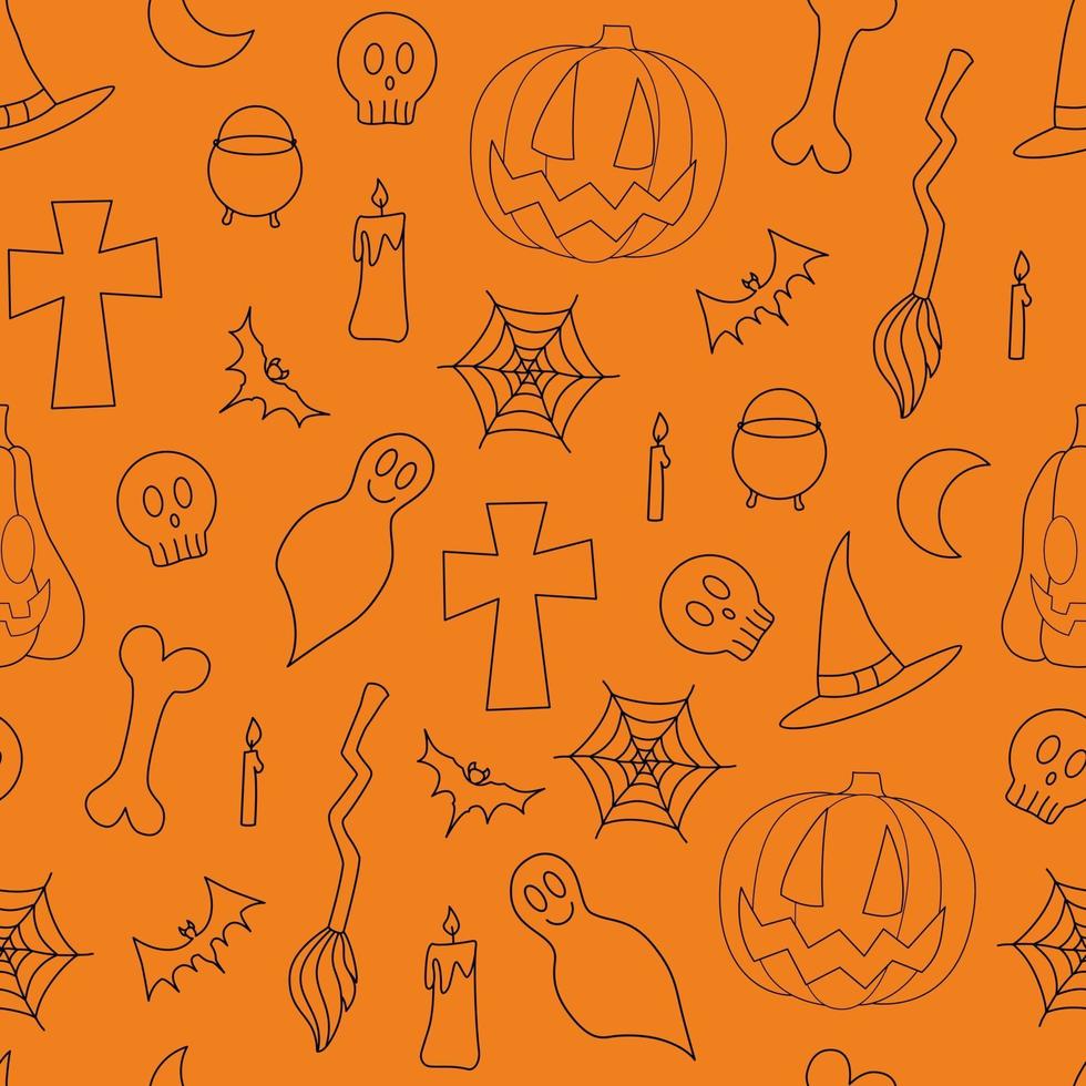 Halloween vector seamless pattern with scary elements