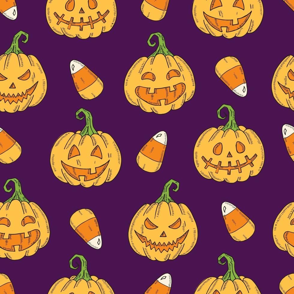 Seamless pattern with Halloween colored Pumpkin Jack vector