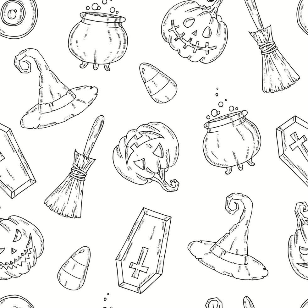 Seamless pattern with Halloween icons vector
