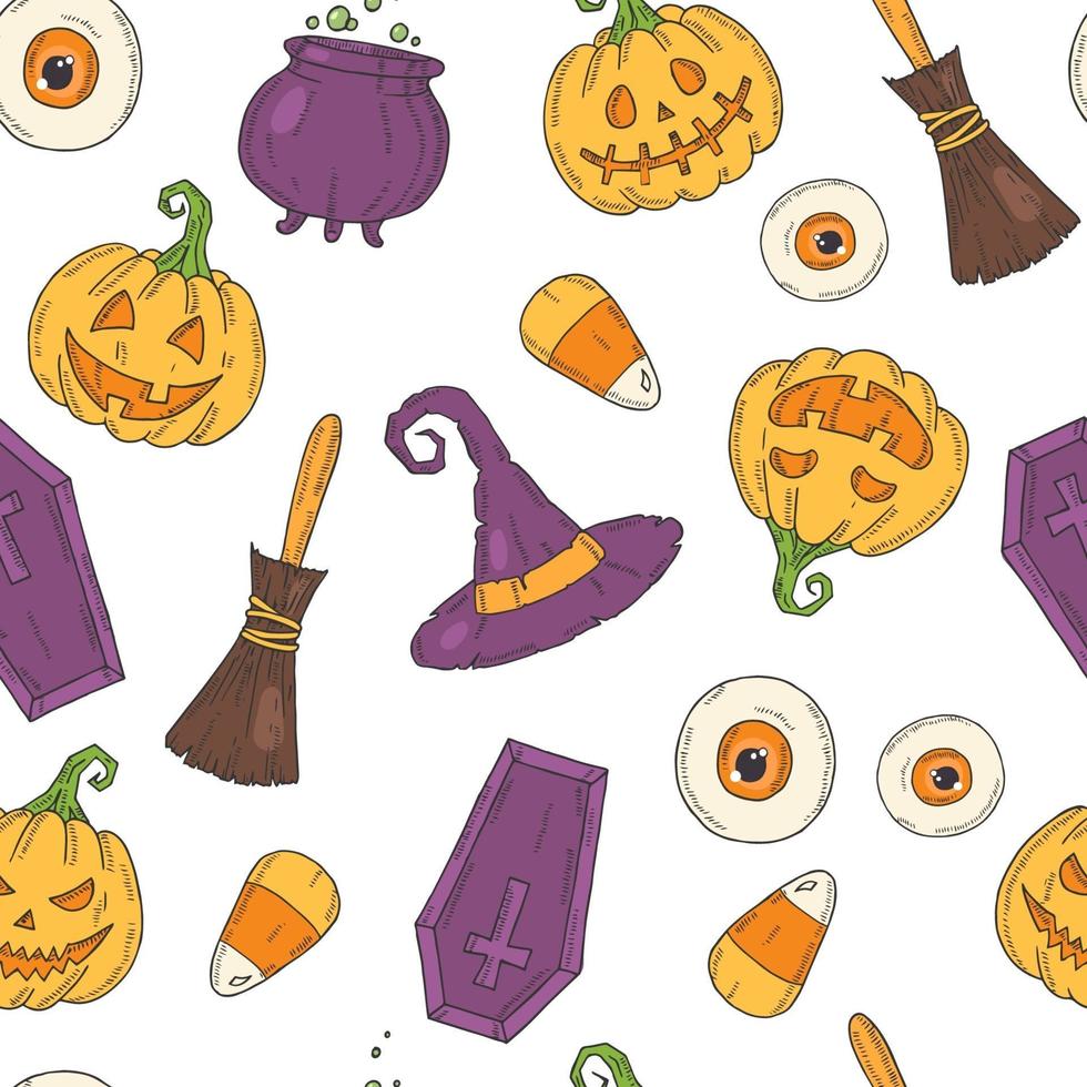 Seamless pattern with Halloween colored icons vector