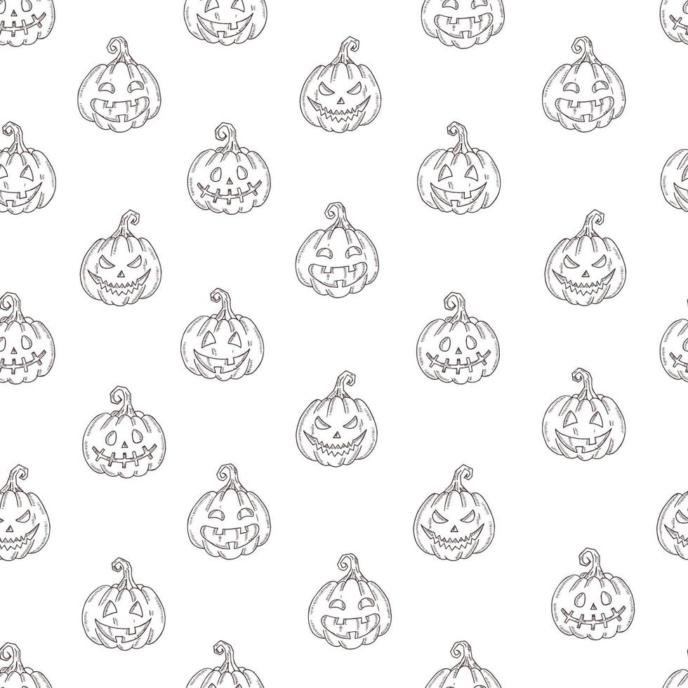 patrón sin fisuras con gato de calabaza de halloween en el estilo de dibujo vector