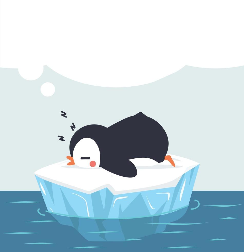 Cute little penguins sleep on ice floe vector