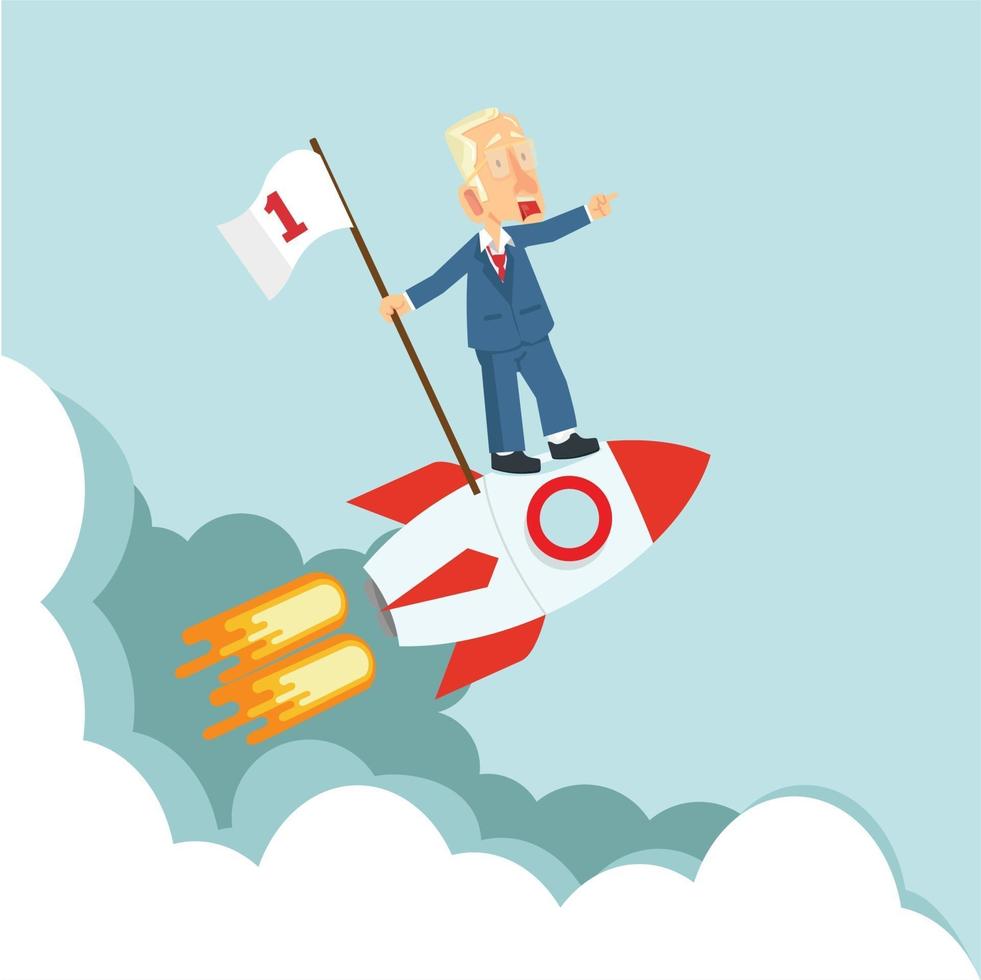 Business people  on a Flying rocket  with flag vector