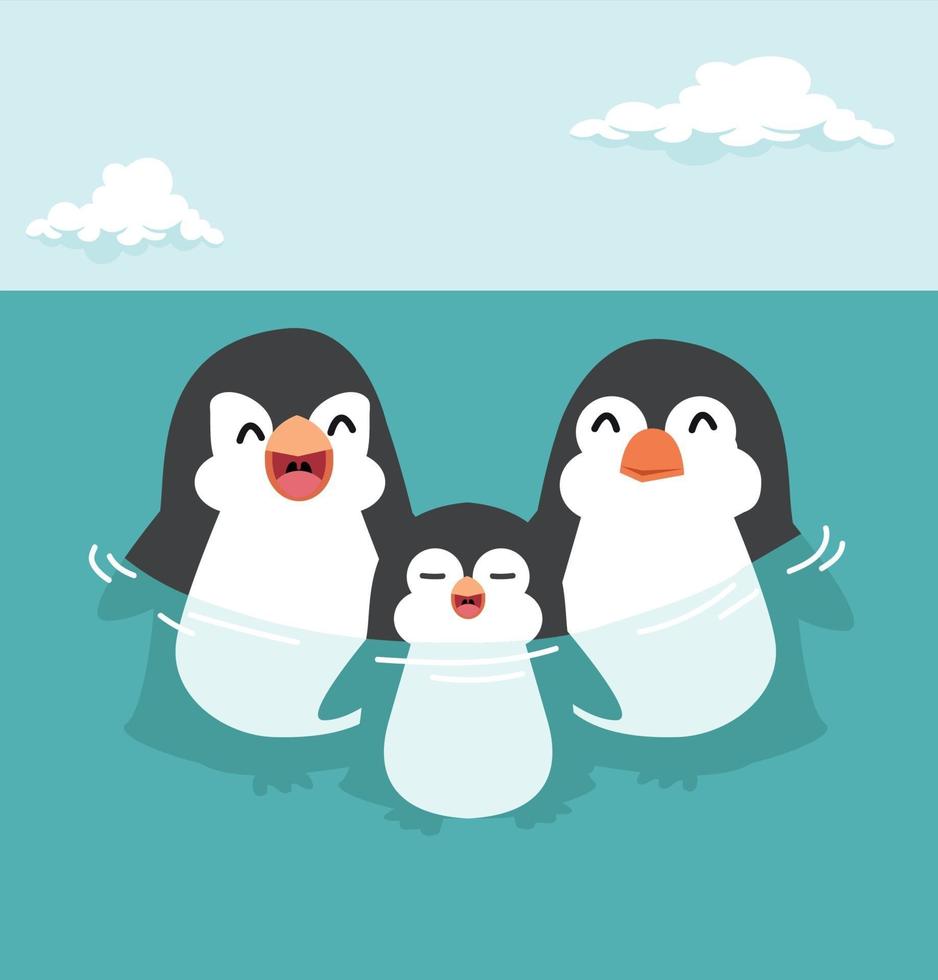 pingüinos lindos dibujos animados familia feliz vector