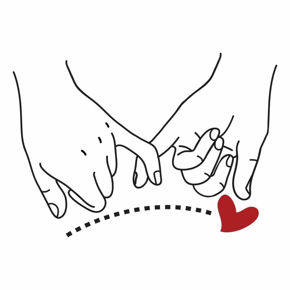 Pinky Promise  outline with red heart sign vector