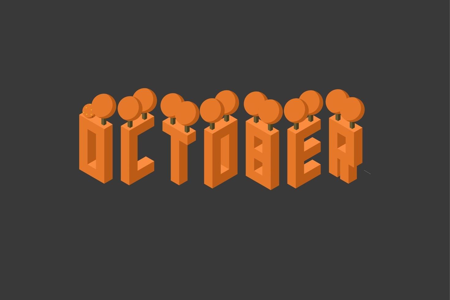 october month autumn greeting text. isometric 2.5D illustration vector