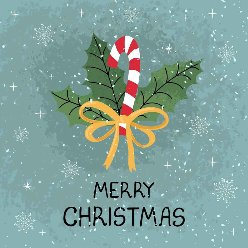 Greeting card with colorful hand draw illustration of christmas cane vector