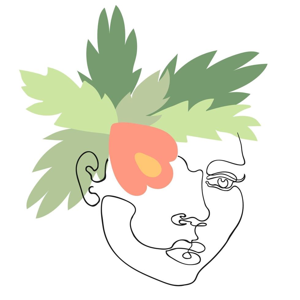 Ilustración de contorno de rostro de mujer y flor vector