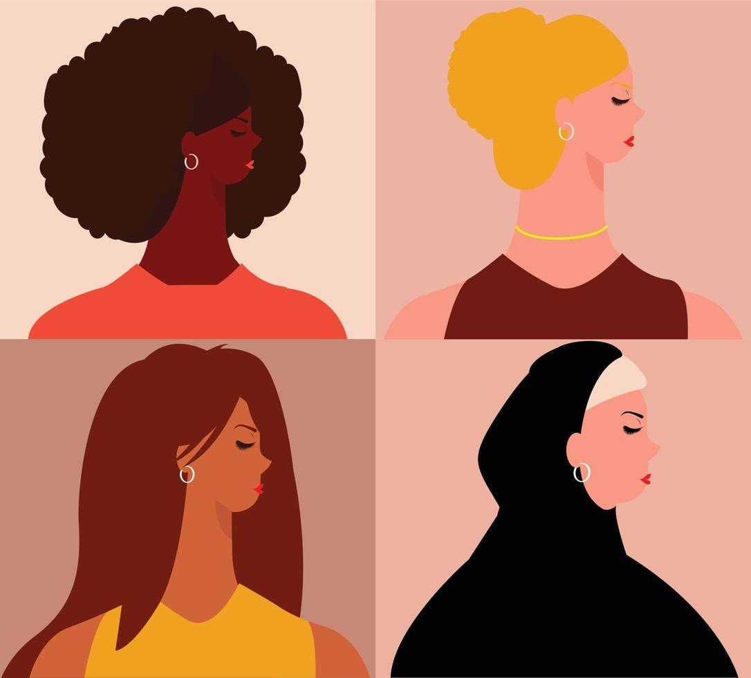 Group of women from different countries. Multiculturalism concept. vector