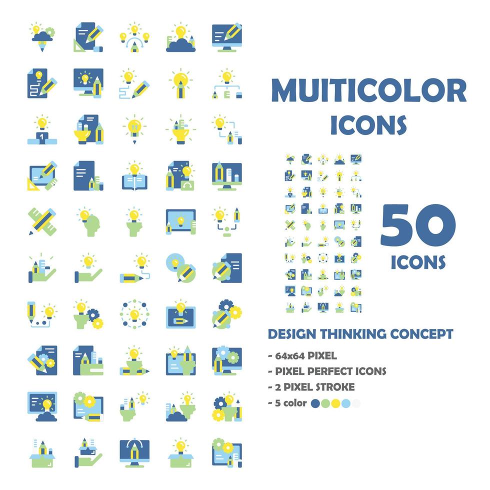 50 Icons set of Design Thinking Multicolor icons. vector
