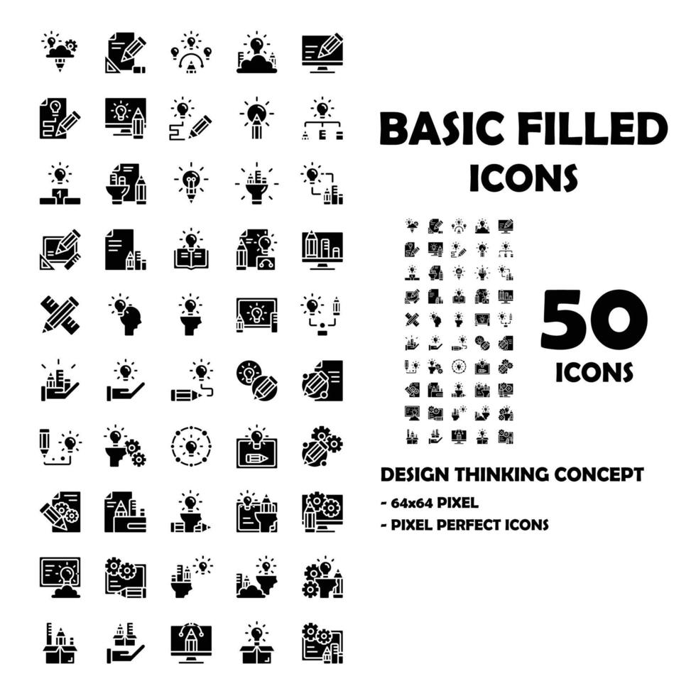 50 Icons set of Design Thinking solid icons. vector