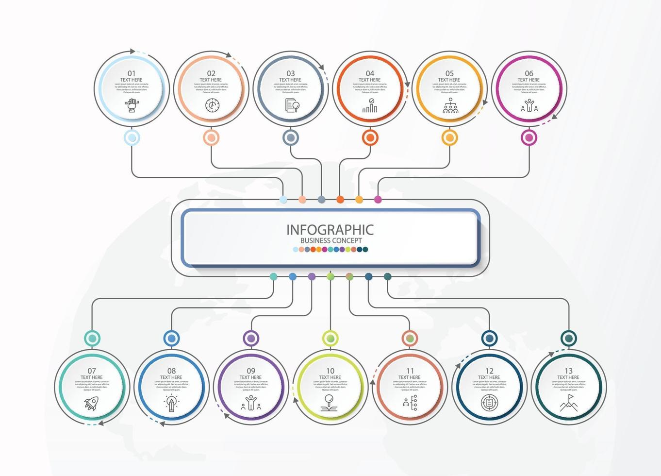 Basic circle infographic template with 13 steps, vector
