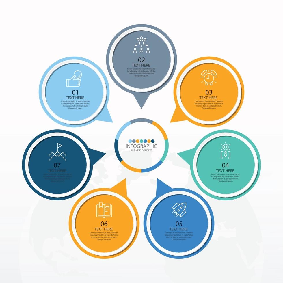 Basic circle infographic template with 7 steps, vector