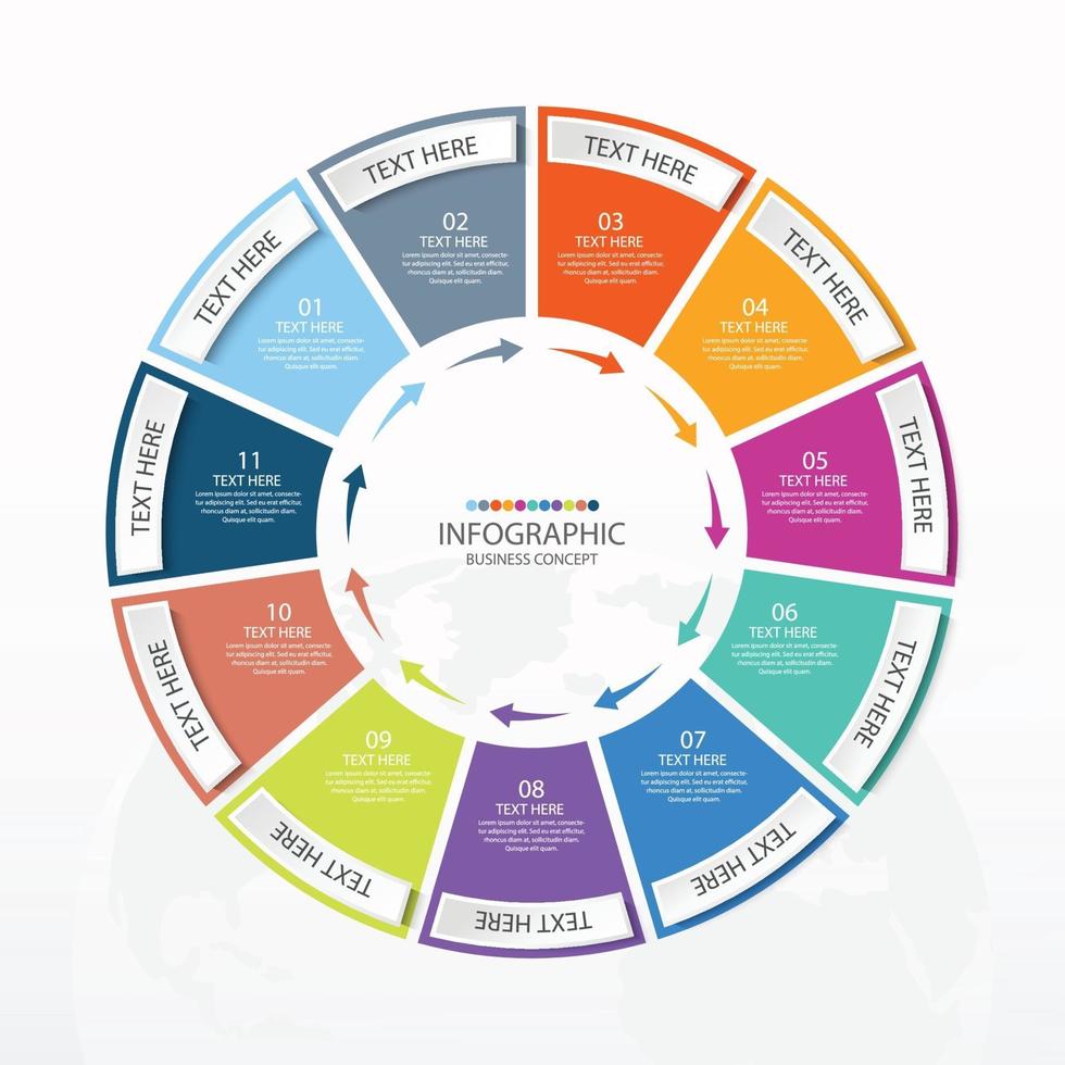 presentación de infografía empresarial con 11 opciones con iconos de líneas finas vector