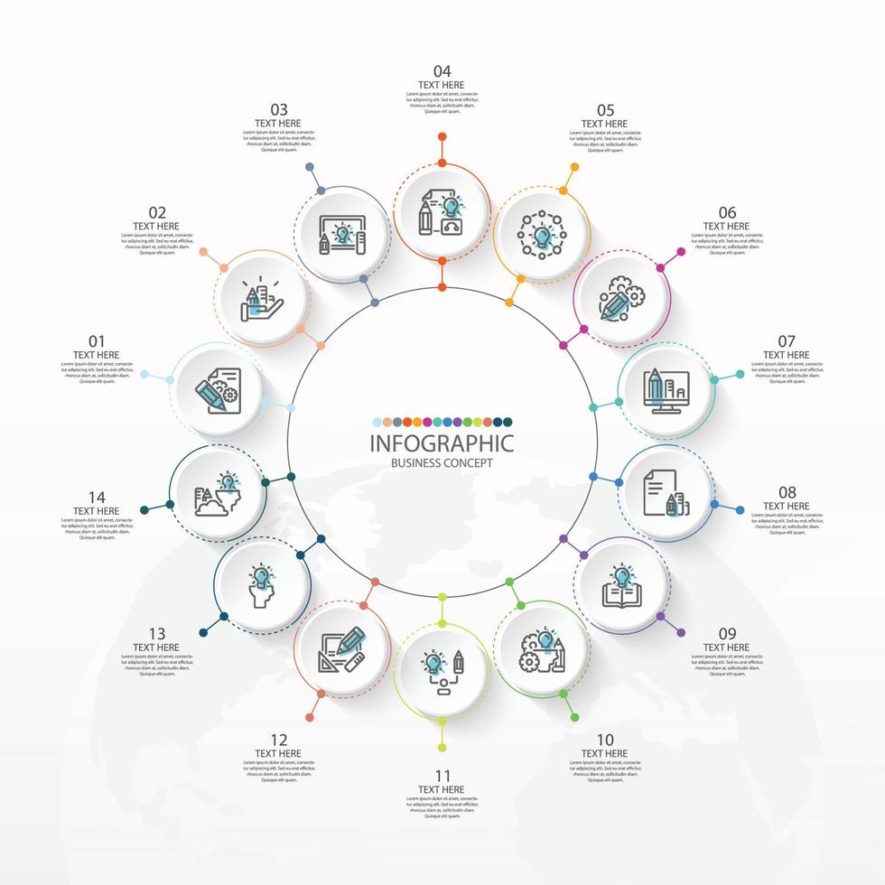 Basic circle infographic template with 14 steps. vector