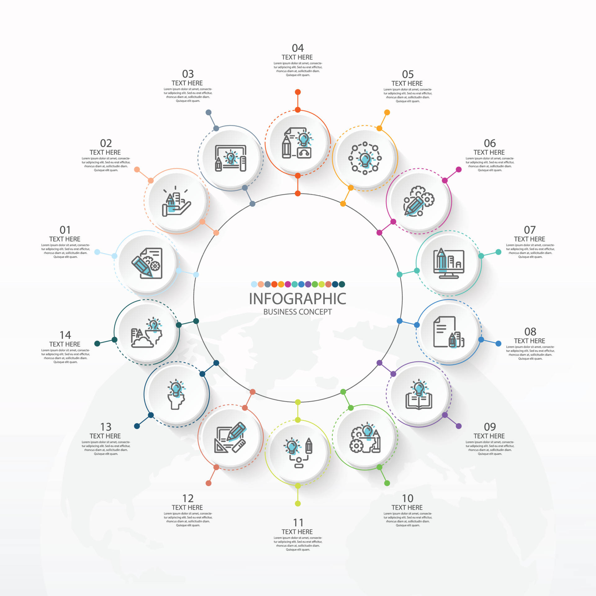 Basic Circle Infographic Template With 14 Steps 3432237 Vector Art At