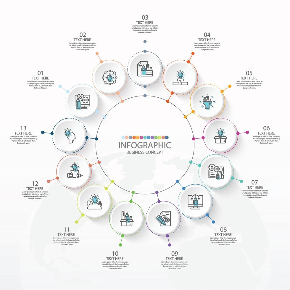 Basic circle infographic template with 12 steps. vector