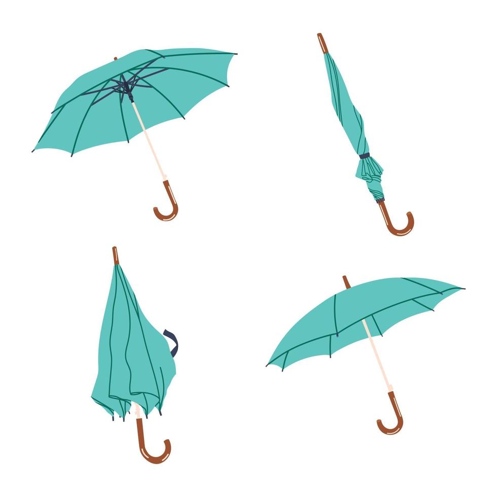 Set of hand drawn vector umbrellas. Closed and open umbrella 3432246