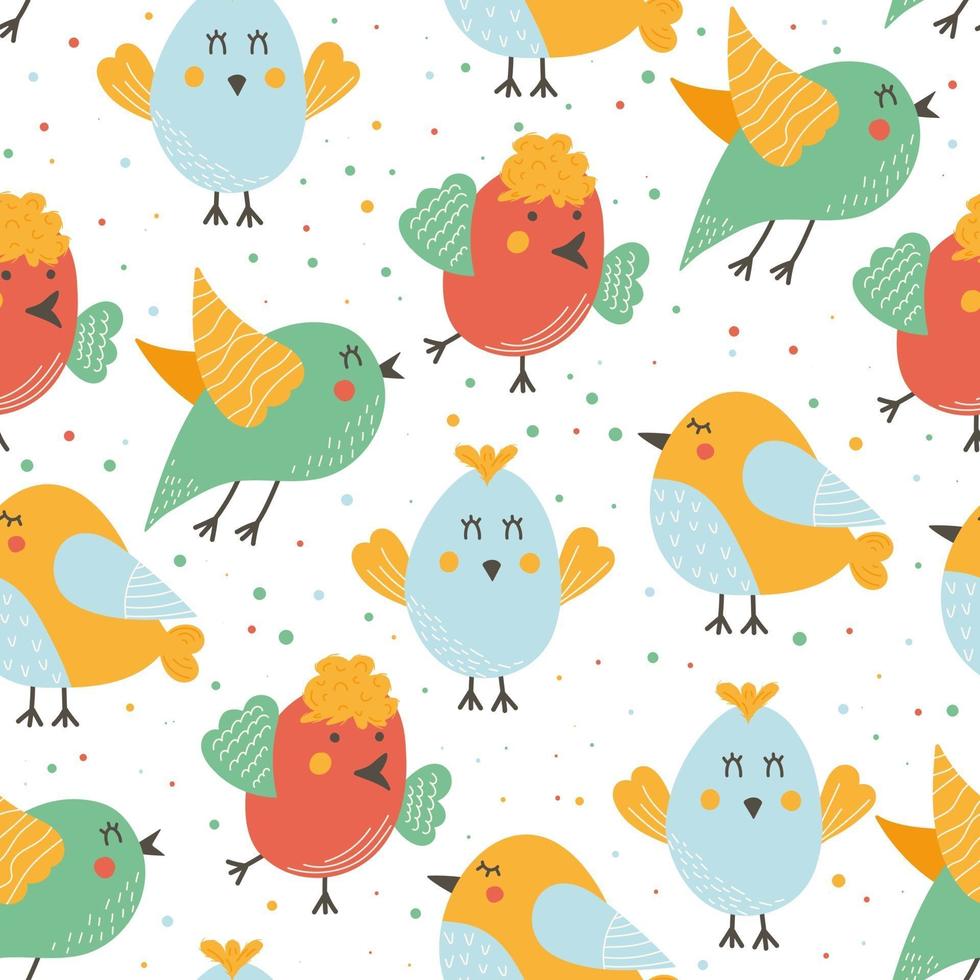 Seamless Easter pattern with cute birds vector