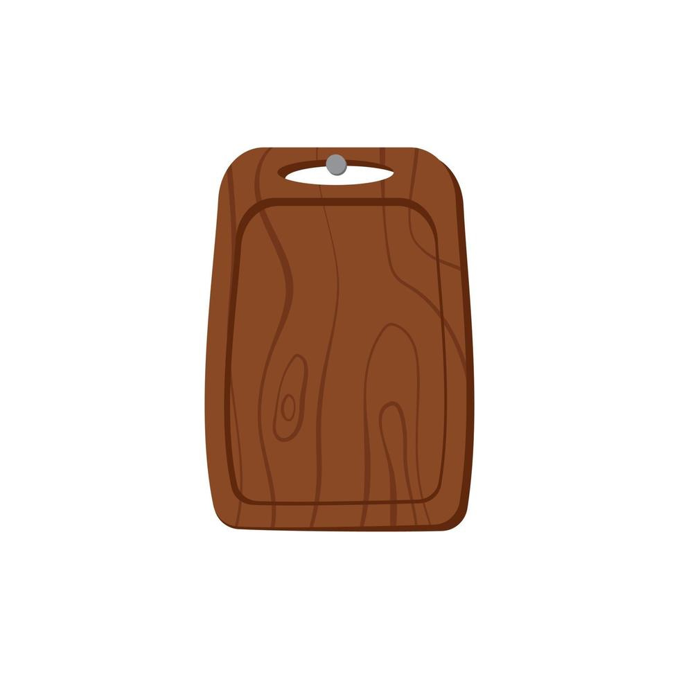 A wooden cutting board hangs from a nail. Kitchen item for cook vector