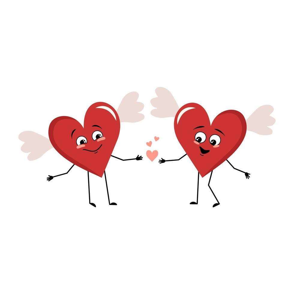 Cute character red heart with wings and love emotions vector