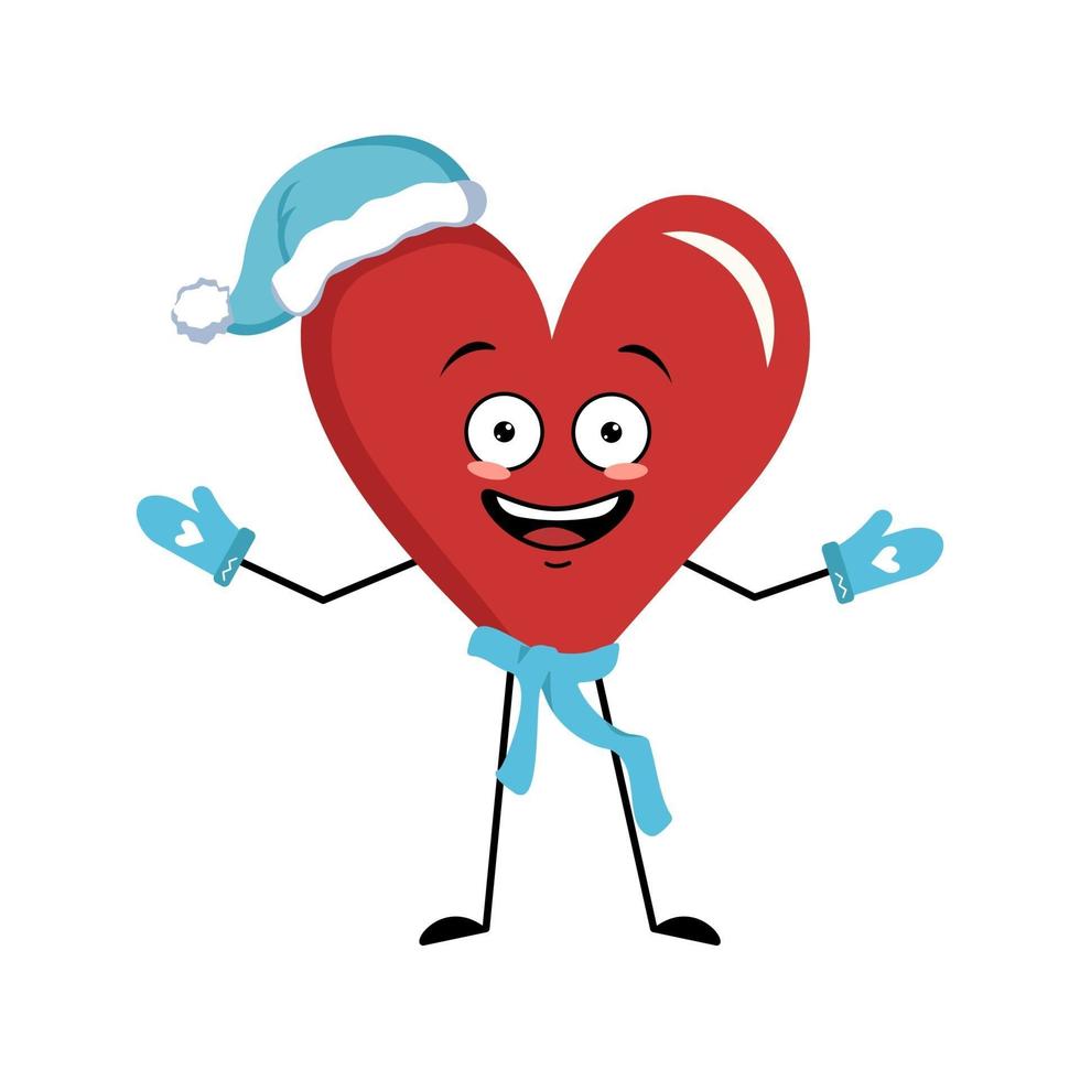 Cute character red heart with wings and joyful emotions vector