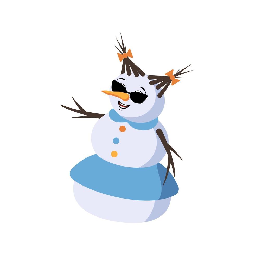 Cute Christmas snow woman with glasses and joyful emotions vector