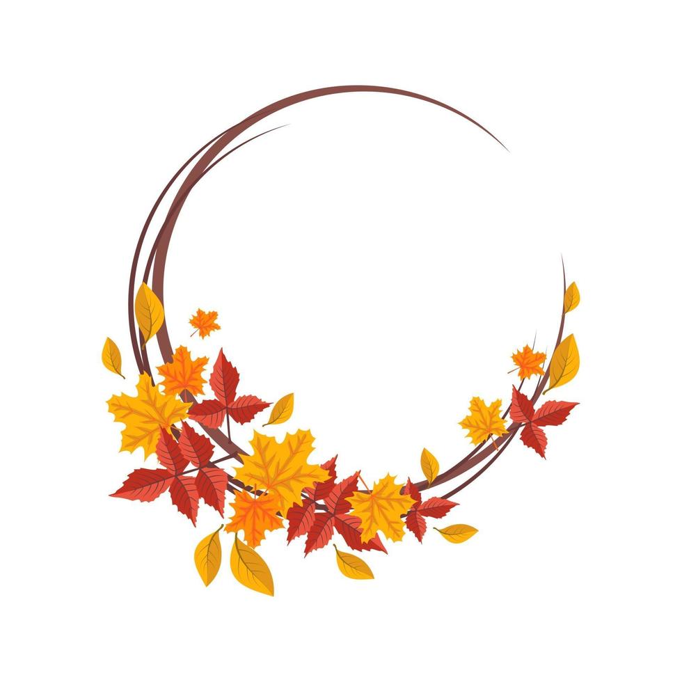 Round frame with orange and yellow maple leaves vector