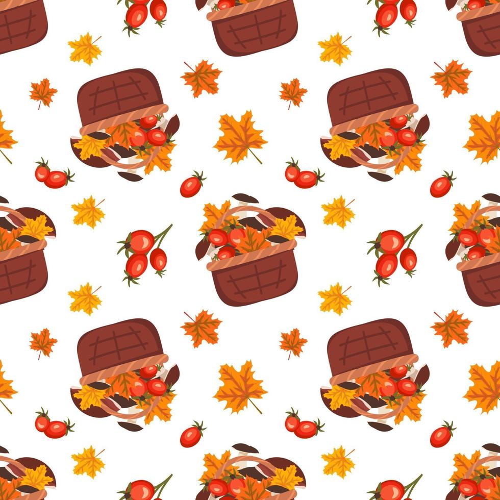 Seamless pattern with a basket and autumn harvest vector