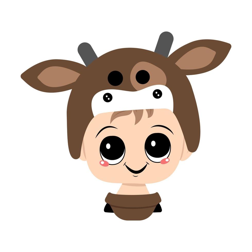 avatar de un niño con ojos grandes y una amplia sonrisa feliz con un sombrero de vaca vector