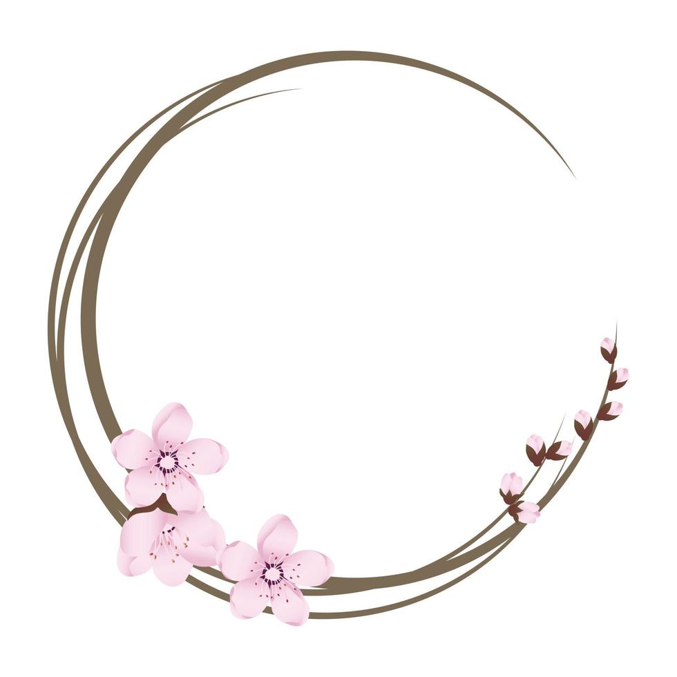 Sakura wreath, round frame with cherry flowers vector