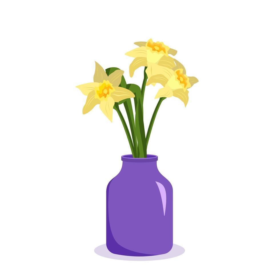 Cute spring and summer flowers daffodils in a vase vector