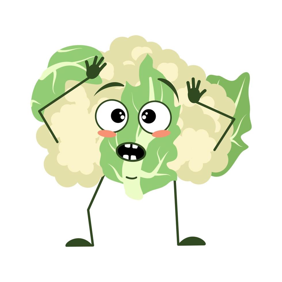 Cute cauliflower character with emotions in a panic vector