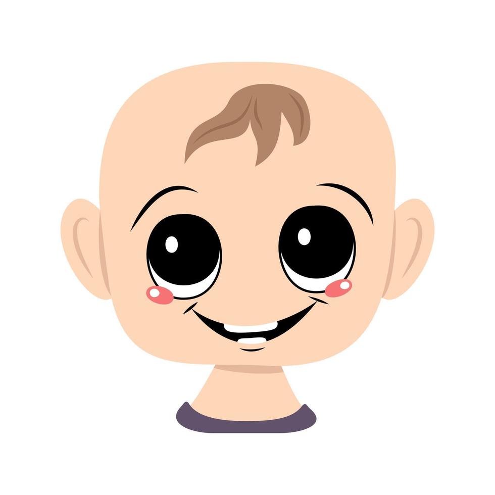 avatar de un niño con ojos grandes y una amplia sonrisa feliz vector