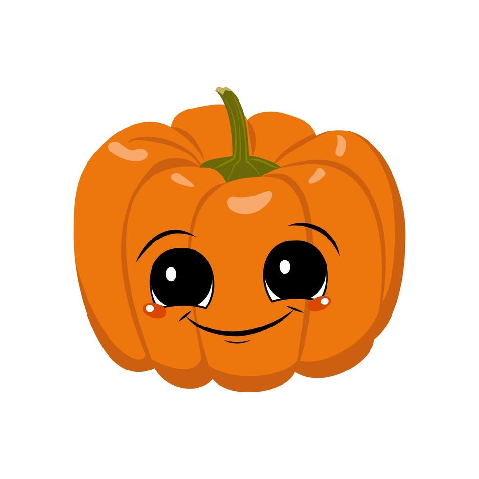 Cute pumpkin character with joy emotions, big eyes and happy smile vector