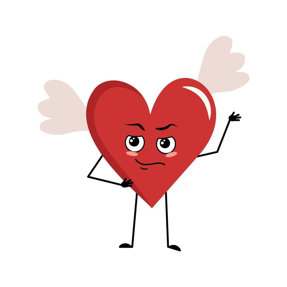 character red heart with wings and the emotions of hero, a brave face vector