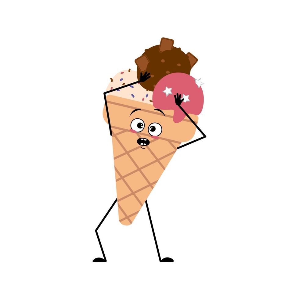 personaje de helado con emociones en pánico agarra su cabeza vector