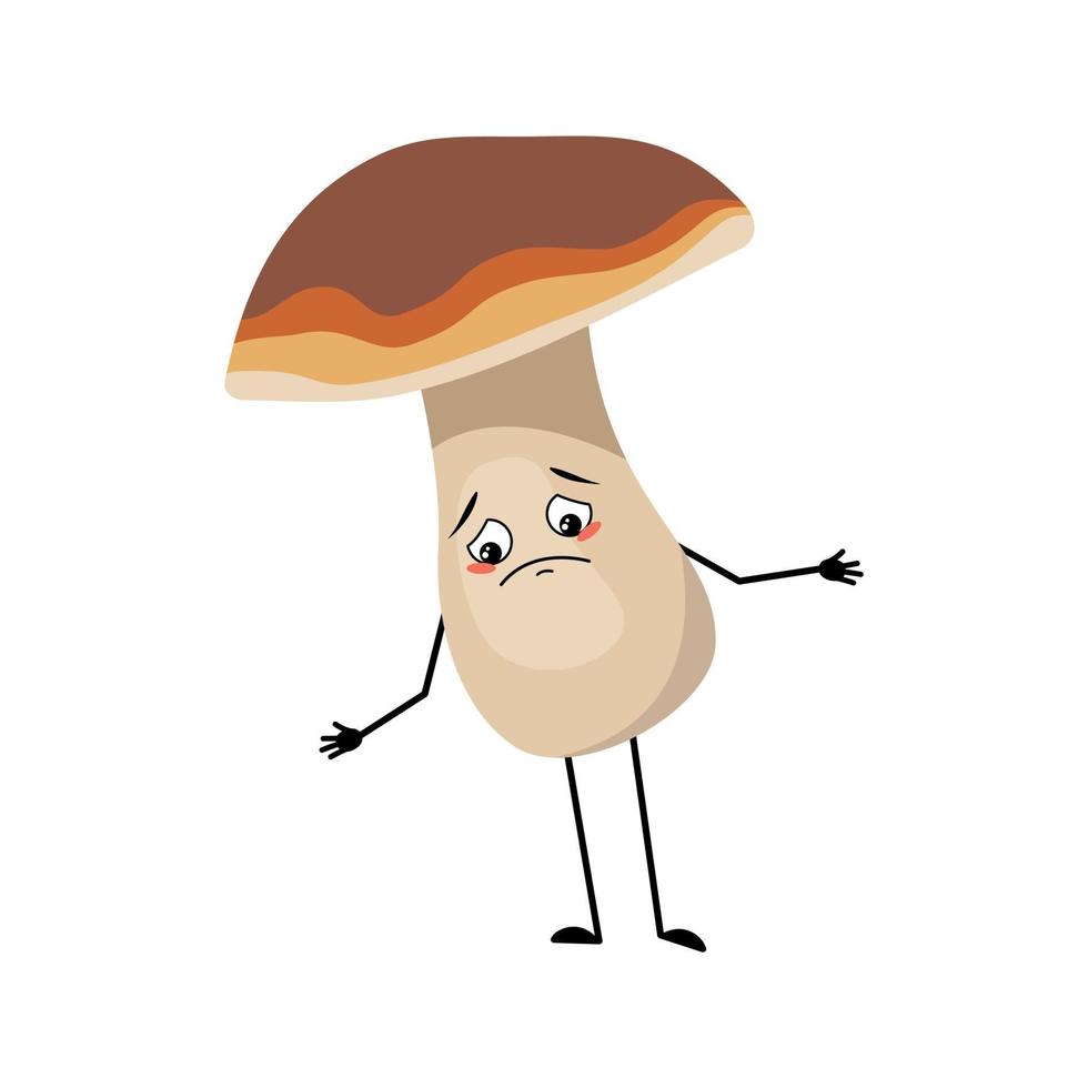 Mushroom character with sad emotions, depressed face vector