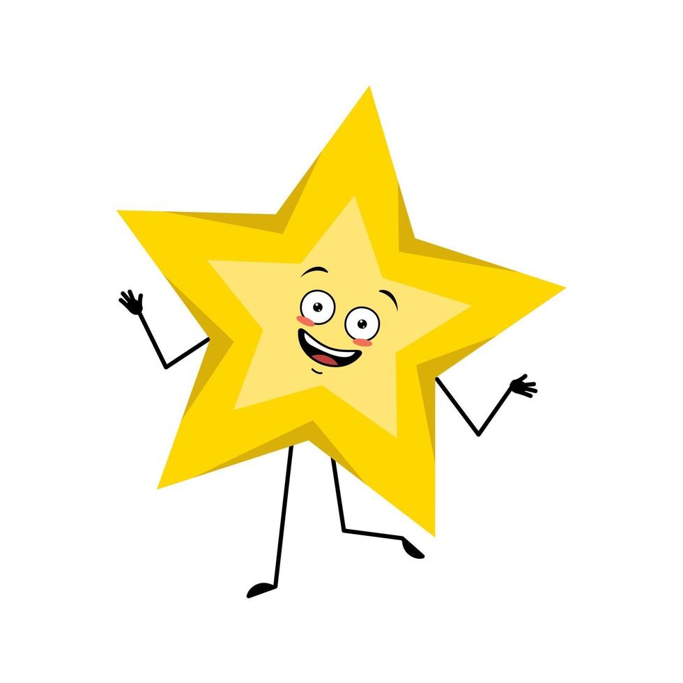 Cute star character with joyful dancing emotions vector