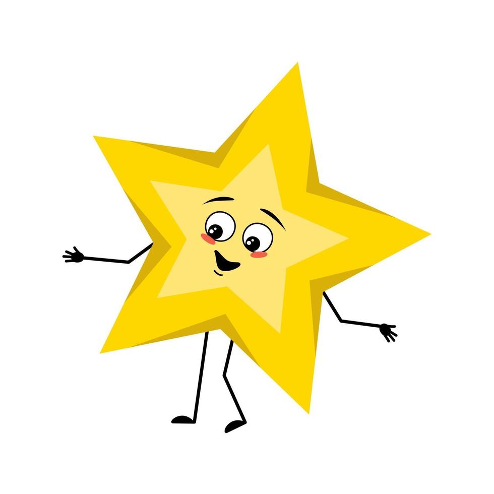 Cute star character with joyful emotions, smile face, happy eyes vector